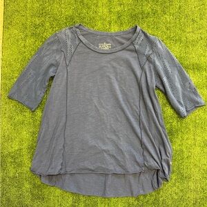 Neon Buddha Blue-Gray tunic Top with mesh sleeves, size PM